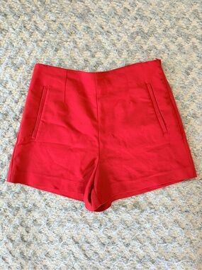 Zara Red High-Waist Tailored Shorts